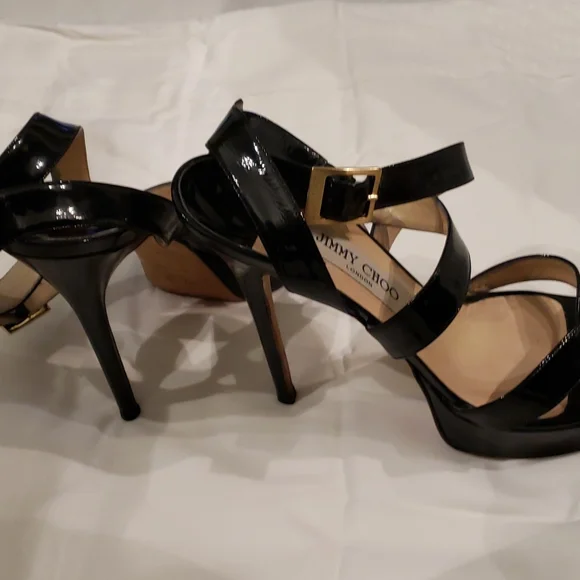 Black Patent Leather Open Toe Jimmy Choo Heels - Picture 3 of 4
